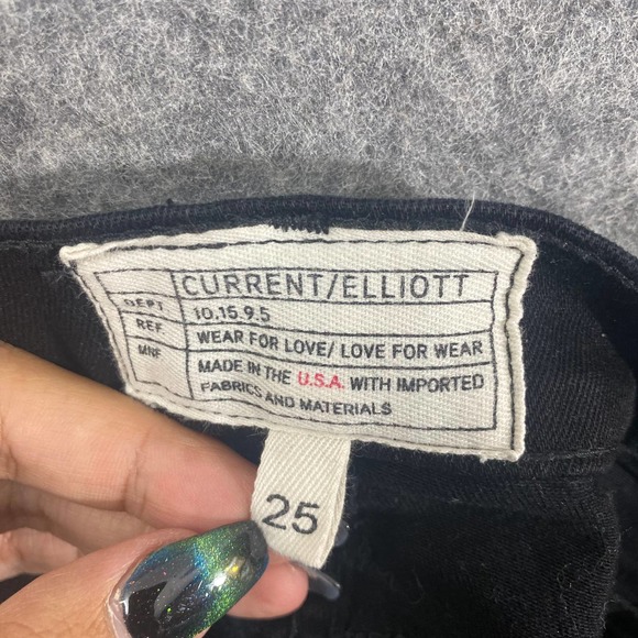 Current/Elliot Jeans 25 Black Denim Mid Rise Skinny Distressed - Picture 10 of 10